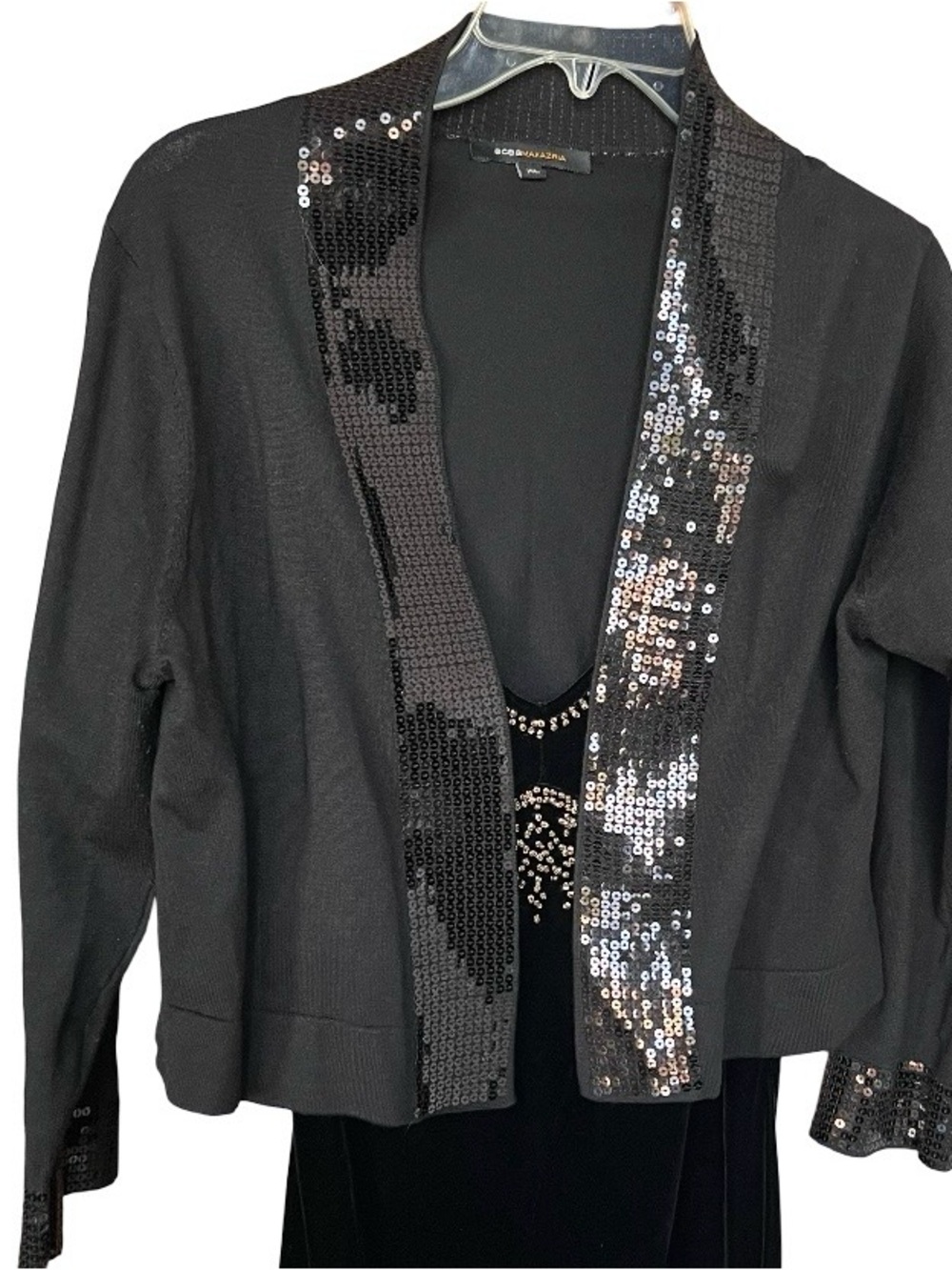 BCBG Black Knit Sequined Open Front Cardigan size XL!